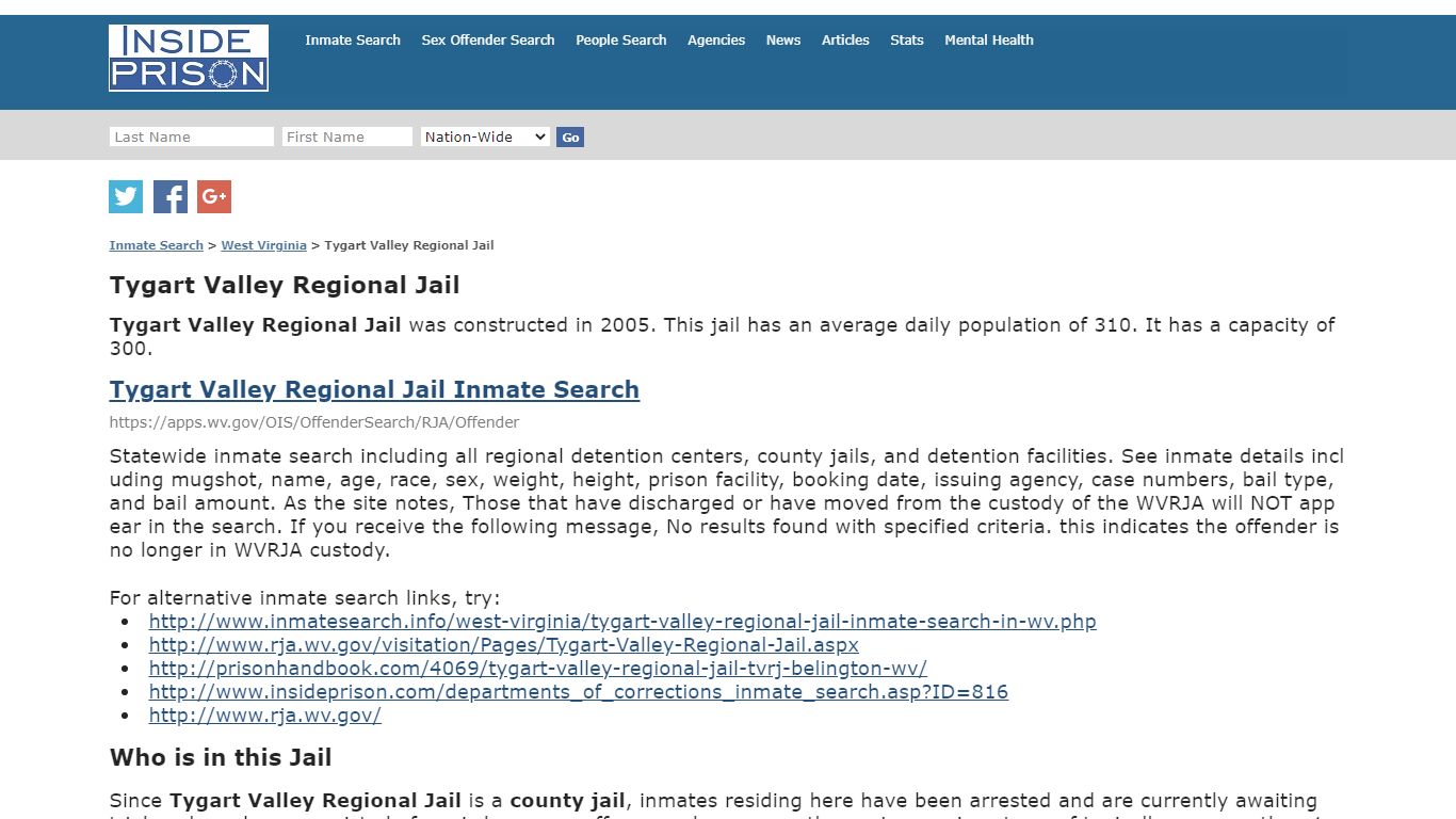Tygart Valley Regional Jail - West Virginia - Inmate Search - Inside Prison